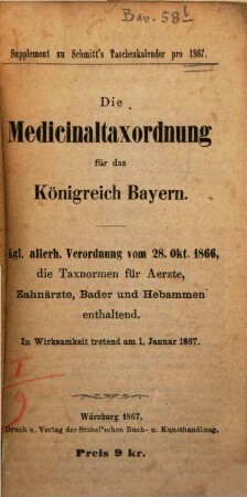 Aerztliches Taschenbuch. [15, a] (1867) = Suppl.