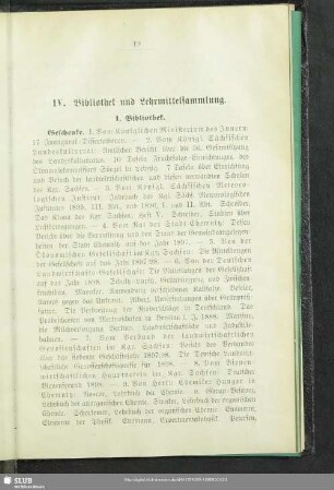 IV. Bibliothek und Lehrmittelsammlung