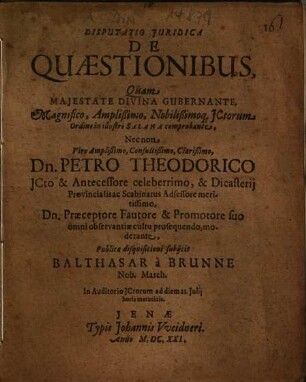 Disputatio Juridica De Quaestionibus
