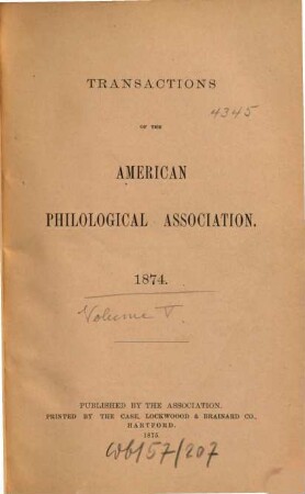 Transactions of the American Philological Association : TAPA. 5. 1874 (1875)