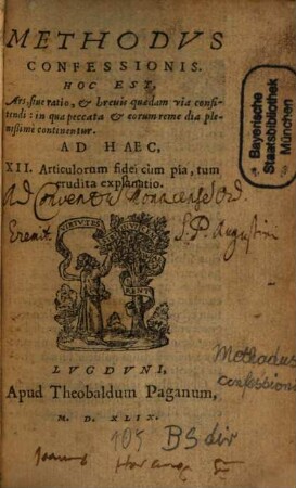 Methodus confessionis : hoc est, ars sive ratio et brevis quaedam via confitendi