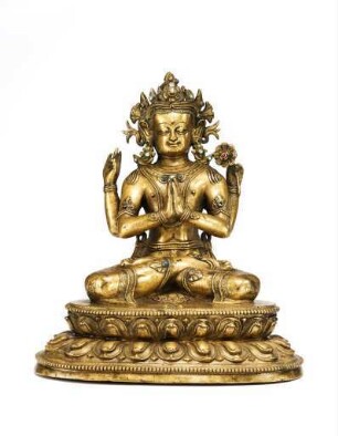 Sadakshari-Avalokiteshvara, der Bodhisattva des Mitgefühl, auf doppeltem Lotussockel