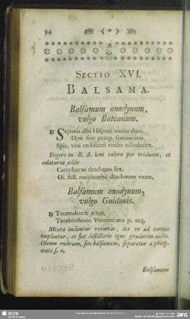 Sectio XVI. Balsama