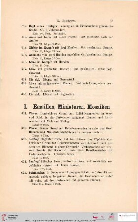 L. Emaillen, Miniaturen, Mosaiken (Nr. 621 - 642)