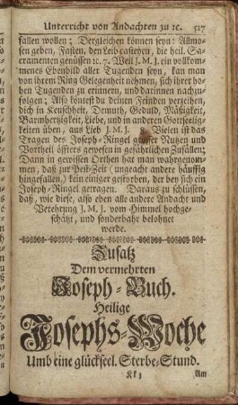 Zusatz Dem vermehrten Jospeh-Buch. Heilige Josephs-Woche [...].