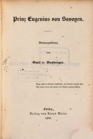 Prinz Eugenius von Savoyen : Romanzenkranz