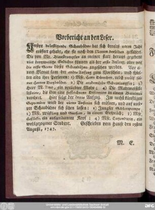 Vorbericht an den Leser.