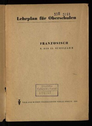 1953: Französisch : 9. bis 12. Schuljahr