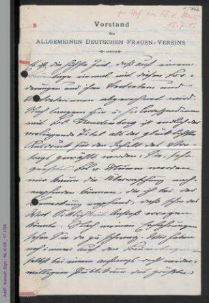 Briefentwurf von Helene Lange an Elisabeth von Mumm