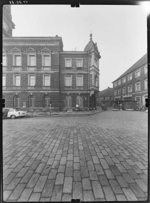 Großenhain, Karl-Marx-Platz (Hauptmarkt) 1. Rathaus (1875; B. Adam, O. Hähnel). Teilansicht