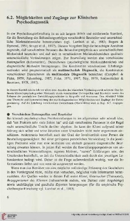 6.2. Möglichkeiten und Zugänge zur Klinischen Psychodiagnostik