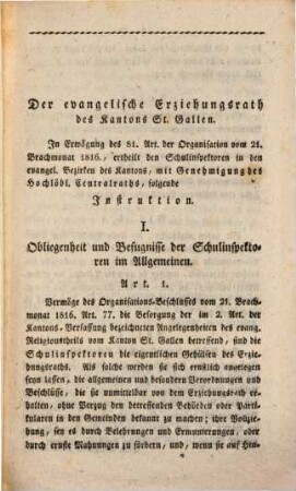 Instruktion für die Schulinspektoren der evangelischen Bezirke des Kantons St. Gallen