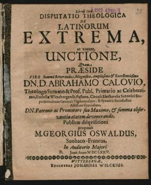 Disputatio Theologica De Latinorum Extrema, ut vocant, Unctione