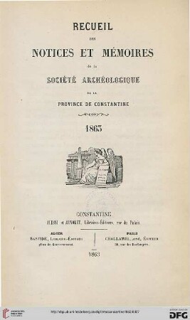 Recueil des notices et mémoires de la Société Archéologique de la Province de Constantine