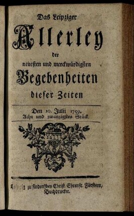Den 10. Julii 1759. Acht und zwanzigstes Stück.