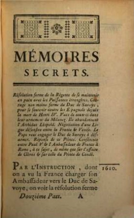 Mémoires Secrets, Tirés Des Archives Des Souverains De L'Europe Depuis Le Regne De Henri IV.. 12