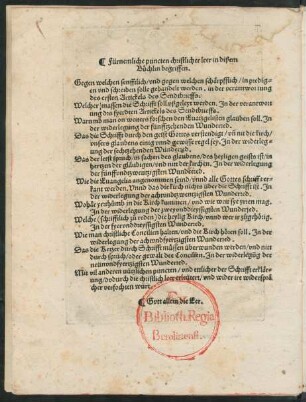 Fürnemliche puncten christlicher leer in dißem Büchlin begriffen.