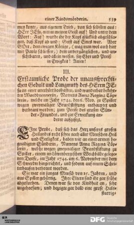 III. Probe göttlicher Langmuth an einer Mordbrennerin.