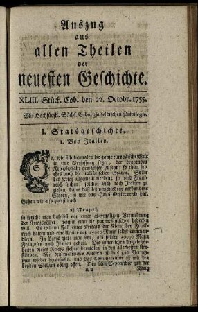 XLIII. Stück. Coburg, den 22. Octobr. 1755.