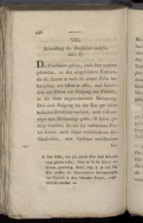 VIII. Behandlung des Faulfiebers insbesondere.