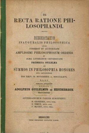 De recta ratione philosophandi : dissertatio inauguralis philosophica