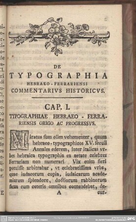 Typographiae Hebraeo - Ferrariensis Origo Ac Progressus