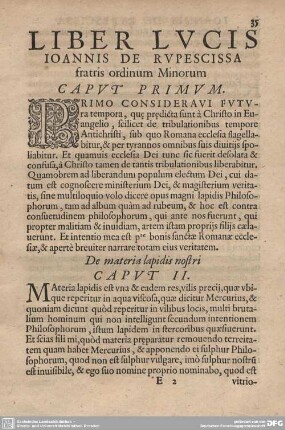 LIBER LUCIS IOANNIS DE RUPESCISSA fratris ordinum Minorum