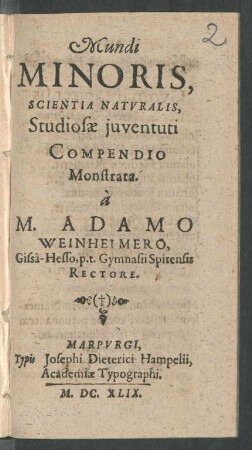 Mundi Minoris, Scientia Natvralis, Studiosae juventuti Compendio Monstrata.