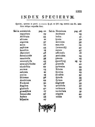 Index Specierum.