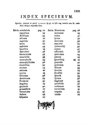Index Specierum.