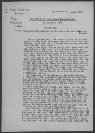 Neckartailfingen-Altdorf: Inspektionsbericht 1948