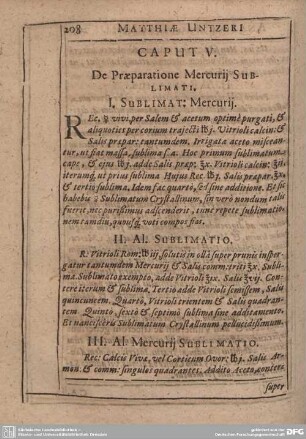 Caput V. De Praeparatione Mercurij Sublimati.