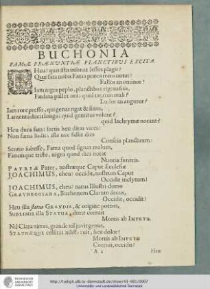 Buchonia. Famae Praenuntiae Planctibus Excita.