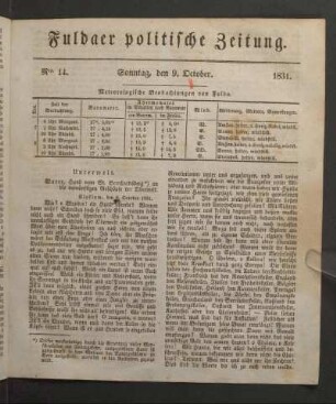 Sonntag, den 9. October. 1831