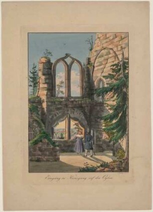 Eingang in den Kreuzgang der Kloster- und Kirchenruine auf dem Oybin im Zittauer Gebirge