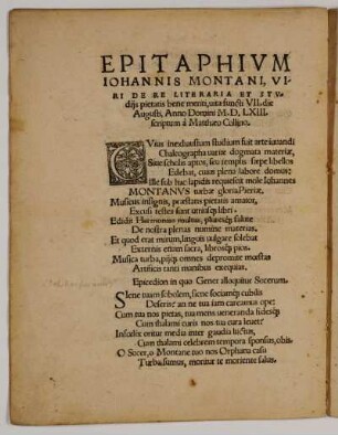 Epitaphium iohannis Montani, Viri De Re Literaria ...