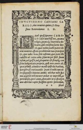 Invictissimo Caesari Carolo, eius nominis quinto, D. Erasmus Roterodamus S. D.