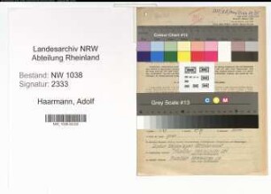 Entnazifizierung Adolf Haarmann , geb. 28.03.1906 (Gastwirt)