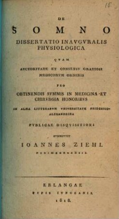De somno : dissertatio inauguralis physiologica