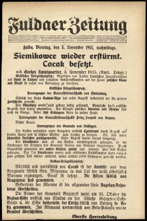 Erste Ausgabe vom Mittwoch, den 03. November 1915.