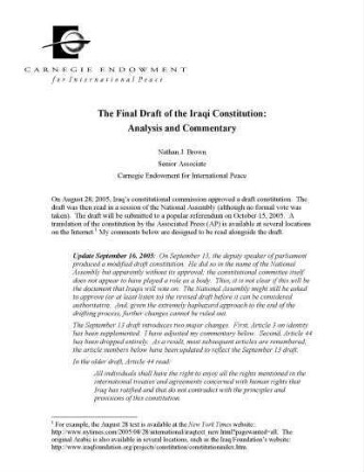 The final draft of the Iraqi constitution: analysis and commentary