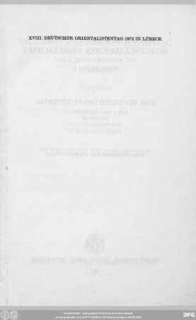 Supplement II: XVIII. Deutscher Orientalistentag (1972): Zeitschrift der Deutschen Morgenländischen Gesellschaft : ZDMG