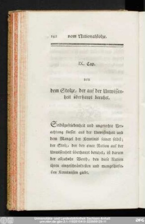 IX. Cap. von dem Stolze, der auf der Unwissenheit überhaupt beruhet.