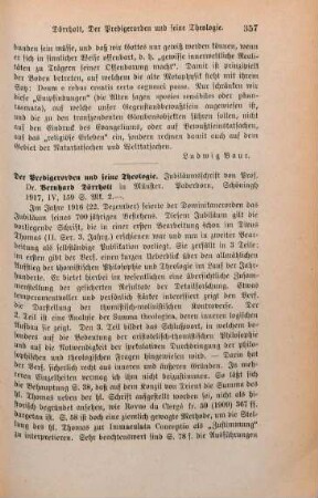 357-358 [Rezension] Dörholt, Bernhard, Der Predigerorden und seine Theologie