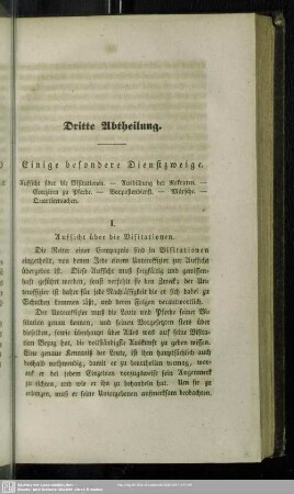 Dritte Abtheilung. Einge besondere Dienstzweige