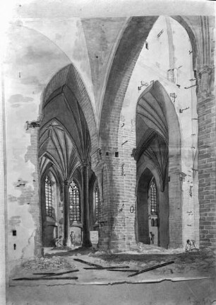 Innenraum der Olaikirche in Reval nach dem Brand von 1820