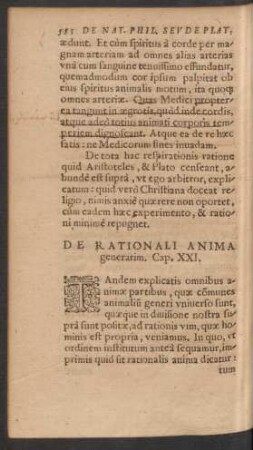 De Rationali anima generatim. Cap. XXI.