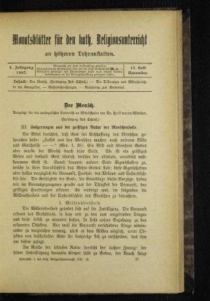 ¬Der¬ Mensch : dargelegt für den apologetischen Unterricht an Mittelschulen ; (Fortsetzung statt Schluß)