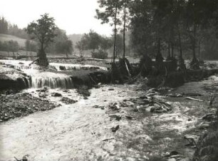 Unwetterkatastrophe im Osterzgebirge am 8./9. Juli 1927. Gottleubabett. Zerstörungen im Oelsengrund oberhalb von Gottleuba