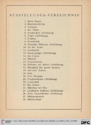 Ausstellungsverzeichnis (Nr. 1-52)